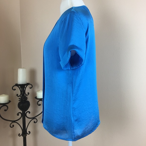 Blue Pleat Front Short Sleeve Blouse/Top Size L - Picture 4 of 8